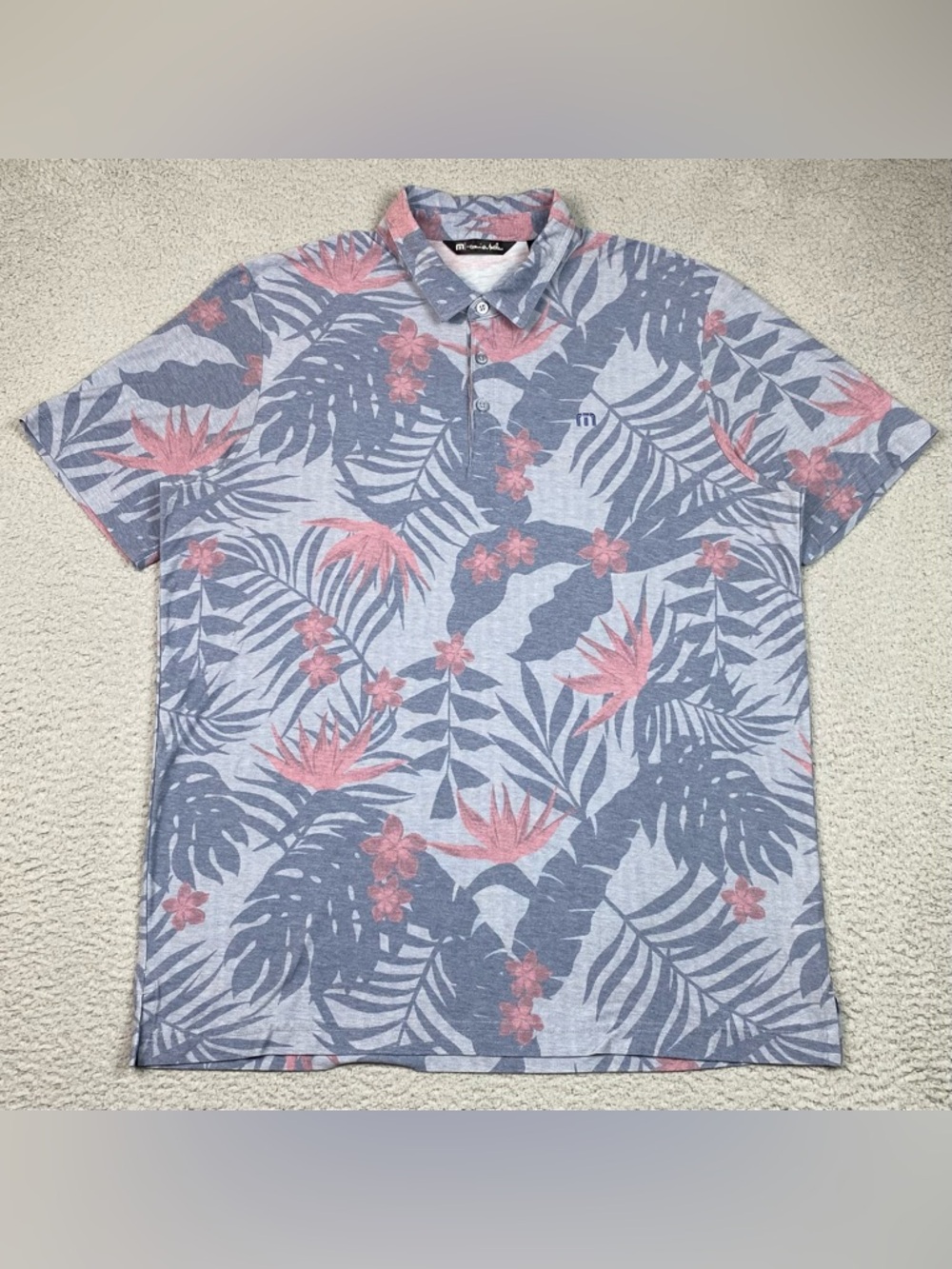 Travis Mathew Polo Shirt Mens Size XL Hawaiian Short Sleeve Golf Leaf Print EUC